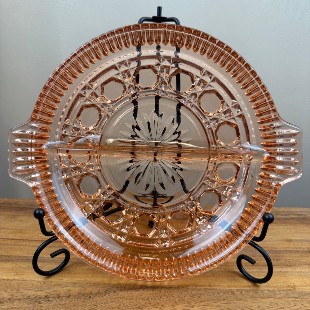 Indiana Glass Windsor Peach Ballard Relish Dish Divided Tray Vintage Pink Glass
